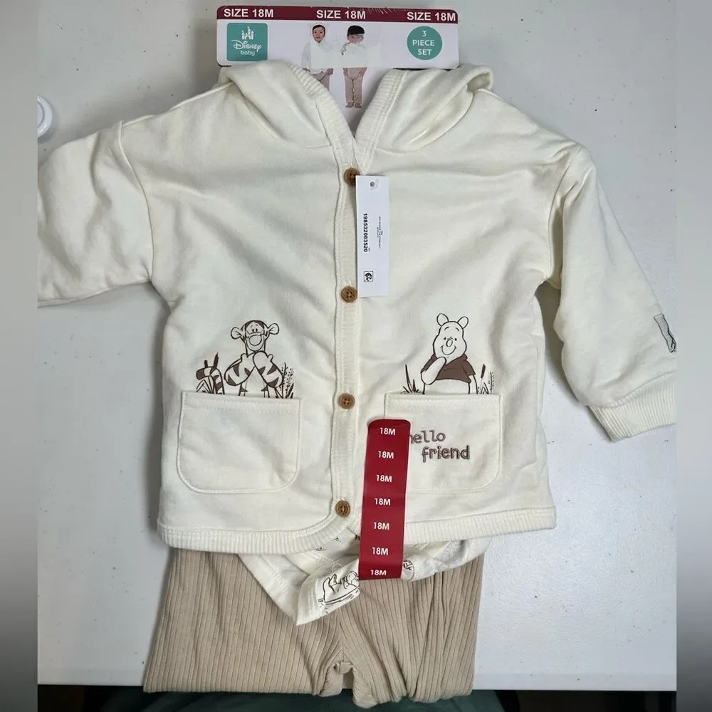 NWT Carter’s Toddler Winnie The Pooh Cream 3 Piece Set Jacket Bodysuit Pants 18M